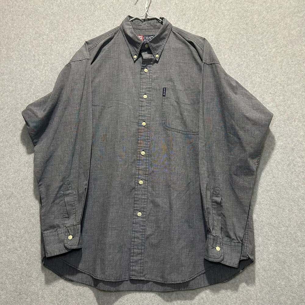 Vintage Chaps X Ralph Lauren Gray Grid Pattern Long Sleeve Button Up Size XL